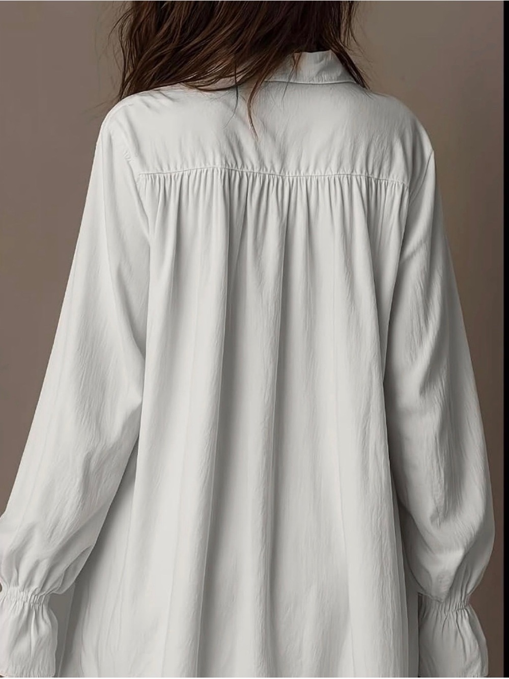 White High-Low Button Front Dress with Lace Yoke - Picture 4 of 8